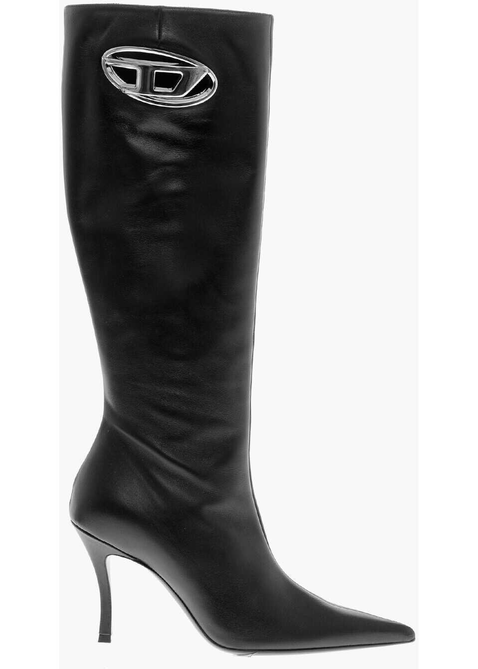 Botine Diesel Leather Boots D-Venus With Cut-Out Logo And 9Cm Heel Black Femei (BM 19757009) 3