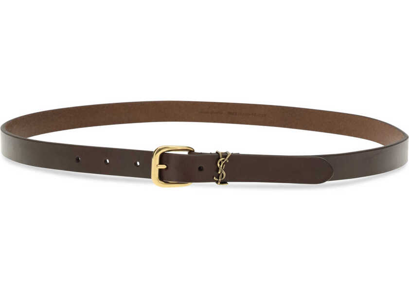 Curele Saint Laurent Cassandre rectangular Buckle Belt BROWN Barbati (BM 19758224) 2