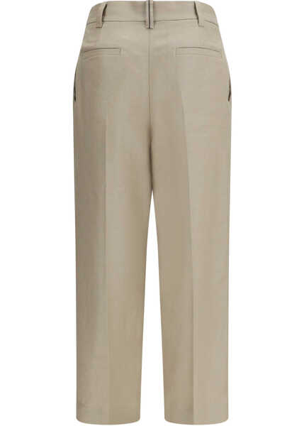 Pantaloni casual Brunello Cucinelli Linen Trousers PALE OAK Femei (BM 19758506) 2