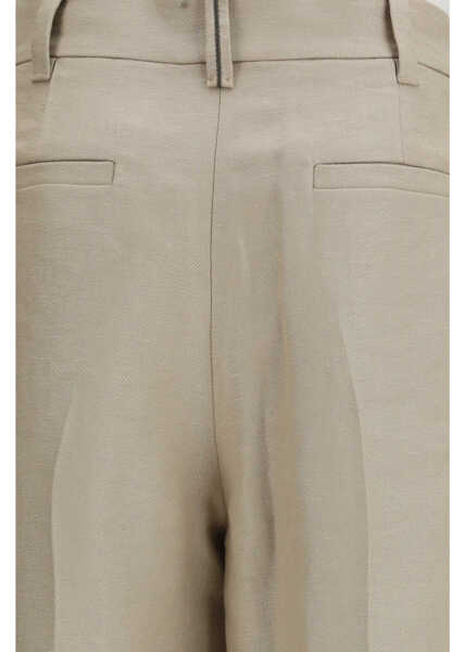 Pantaloni casual Brunello Cucinelli Linen Trousers PALE OAK Femei (BM 19758506) 3