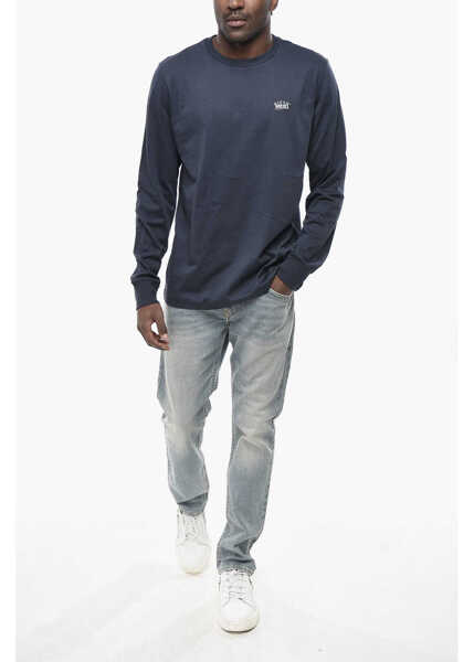 Tricouri Diesel Cotton Crew Neck T-Shirt T-Just-Ls-Situation With Logo Blue Barbati (BM 19759979) 4