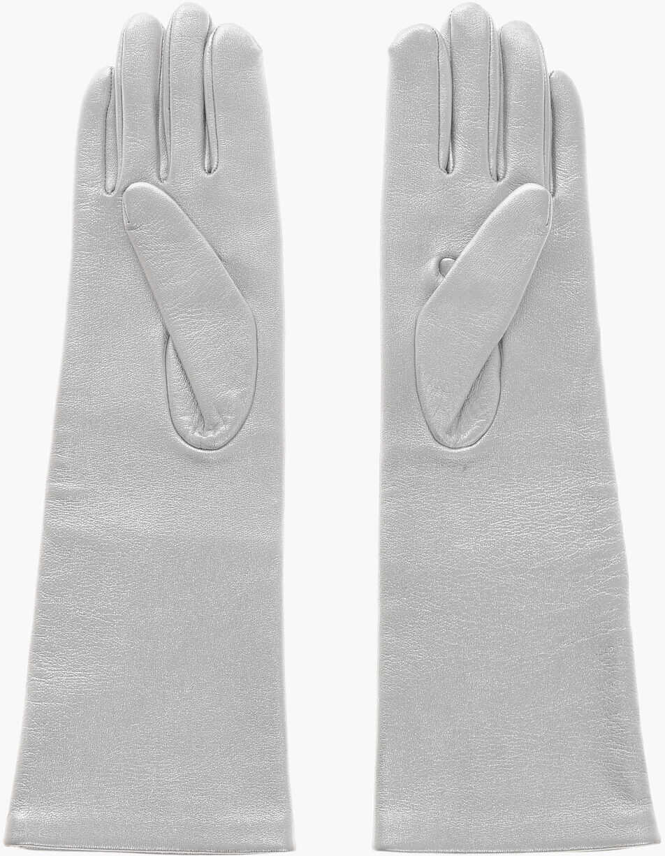 Manusi Alaa Metallic-Effect Leather Gloves Silver Femei (BM 19759988) 3