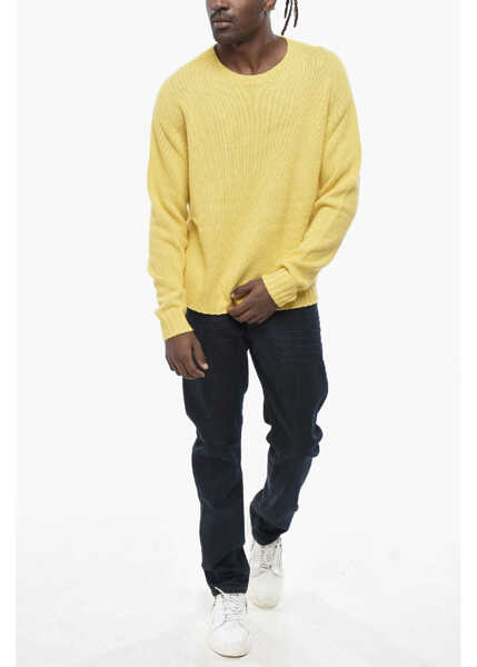 Pulovere Palm Angels Cashmere Blend Crew Neck Sweater Curved Logo Yellow Barbati (BM 19759994) 4