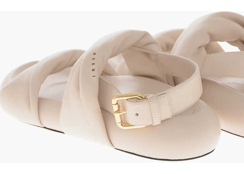 Sandale fara toc Marni Leather Slingback Sandals With Chunky Sole Beige Femei (BM 19759997) 2