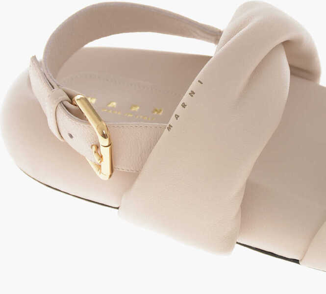Sandale fara toc Marni Leather Slingback Sandals With Chunky Sole Beige Femei (BM 19759997) 4