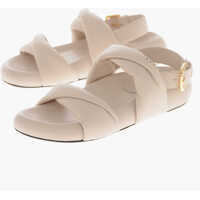 Sandale fara toc Leather Slingback Sandals With Chunky Sole Femei