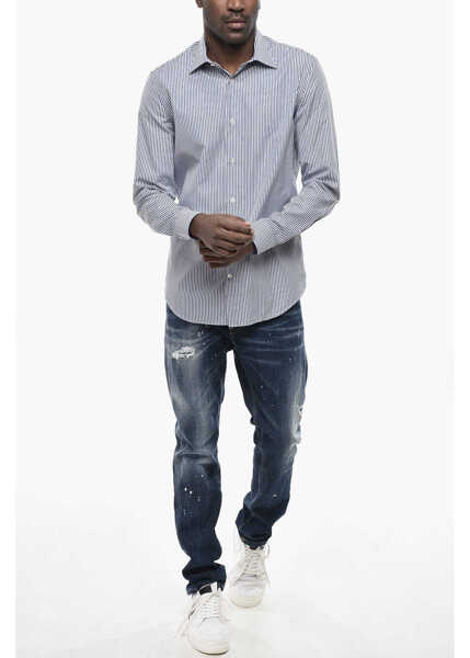 Camasi elegante VINCENZO DI RUGGIERO Striped Shirt Awning With French Collar Blue Barbati (BM 19760006) 4