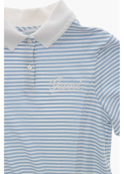 Tricouri Polo Gucci Awning-Striped Cotton Polo Dress With Embroidered Logo Light Blue Fete (BM 19760012) 2