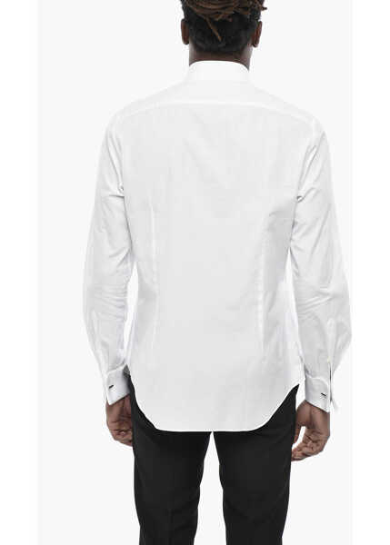 Camasi elegante CORNELIANI Cotton Birds-Eye Tuxedo Shirt With French Collar And Cuffli White Barbati (BM 19760054) 2