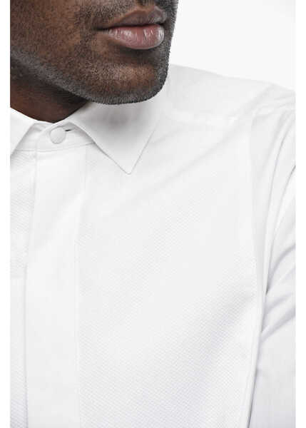 Camasi elegante CORNELIANI Cotton Birds-Eye Tuxedo Shirt With French Collar And Cuffli White Barbati (BM 19760054) 3