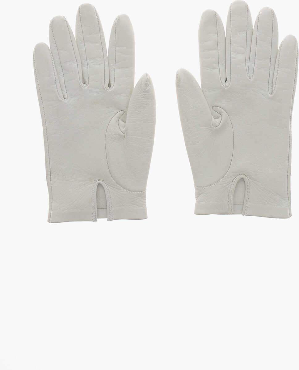 Manusi THE ROW Solid-Color Leather Gloves White Femei (BM 19760063) 3