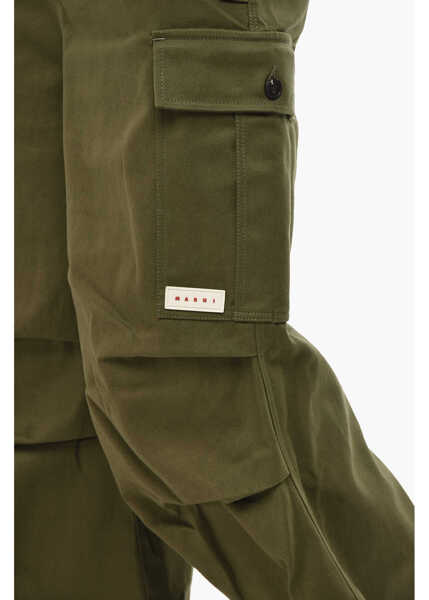 Pantaloni casual Marni Cotton-Blend Cargo Pants With Elastic Waist Military Green Barbati (BM 19760168) 3