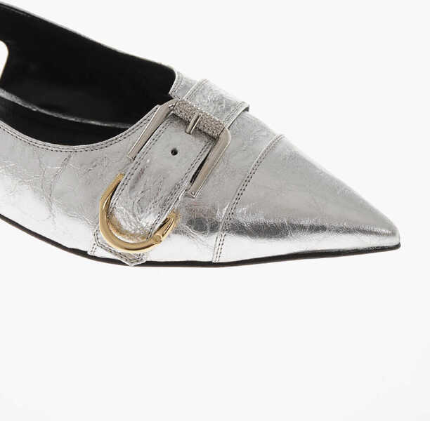 Balerini casual Givenchy Lam Leather Ballerinas Escarpins With Slingback Design Silver Femei (BM 19760171) 4