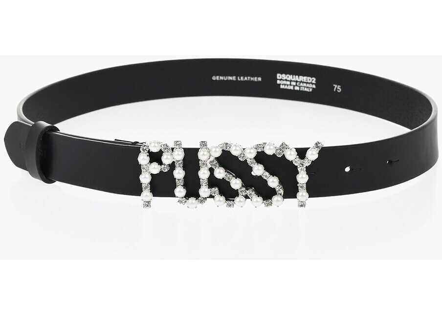 Curele DSQUARED2 Leather Belt Dirty Plaque With Jeweled Buckle 30Mm Black Femei (BM 19760189) 2