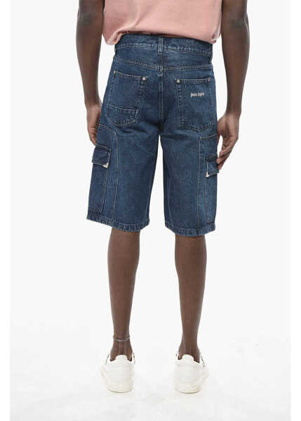 Pantaloni scurti Palm Angels Dark Wash Denim Cargo Shorts Metal Frame Blue Barbati (BM 19760198) 2