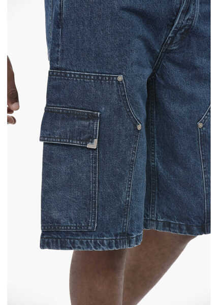 Pantaloni scurti Palm Angels Dark Wash Denim Cargo Shorts Metal Frame Blue Barbati (BM 19760198) 3