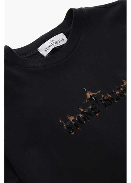 Tricouri Stone Island Cotton Crewneck T-Shirt With Flocked Logo Black Baieti (BM 19760258) 2
