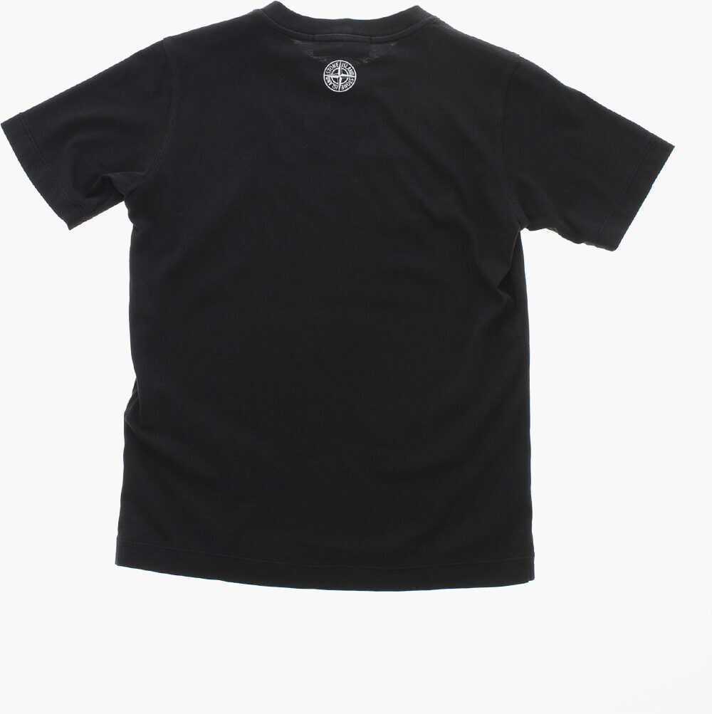 Tricouri Stone Island Cotton Crewneck T-Shirt With Flocked Logo Black Baieti (BM 19760258) 3