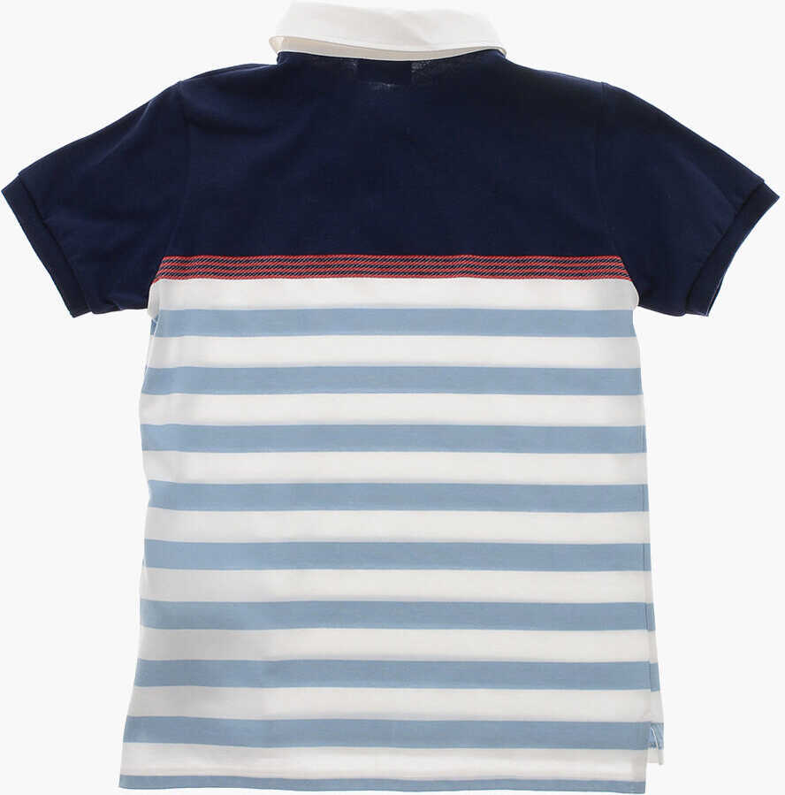Tricouri Polo Gucci Cotton Polo With Awning Stripes And Jacquard Logo Blue Baieti (BM 19760366) 3