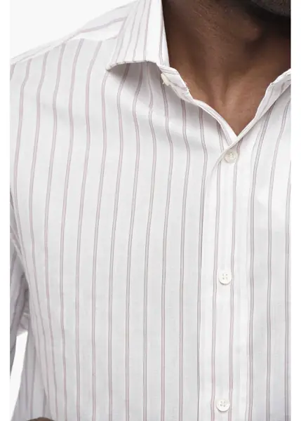 Camasi casual Brunello Cucinelli Hairline Cotton Shirt With French Collar White Barbati (BM 19760369) 3