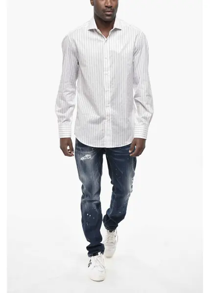 Camasi casual Brunello Cucinelli Hairline Cotton Shirt With French Collar White Barbati (BM 19760369) 4