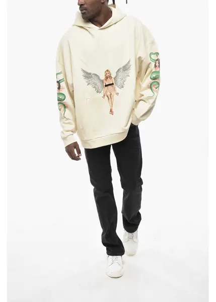 Bluze de trening Palm Angels Brushed Cotton Hoodie Pin Up White Barbati (BM 19760399) 4