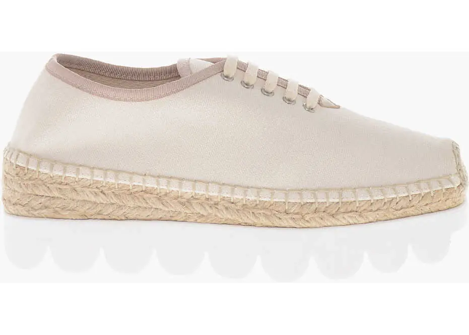 Espadrile Marni Low-Top Sneakers Espadrillas In Canvas With Square Toe White Femei (BM 19760426) 3