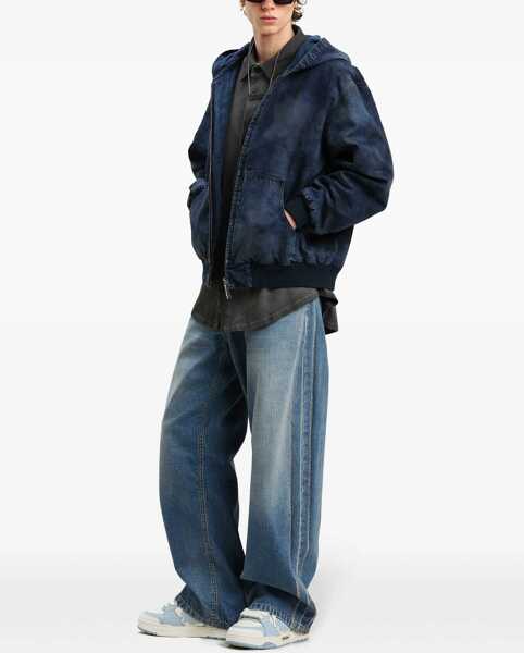 Blugi drepti Palm Angels Jeans Straight Fit Curved Logo With Raw Hem Detail 26Cm Light Blue Barbati (BM 19760432) 2