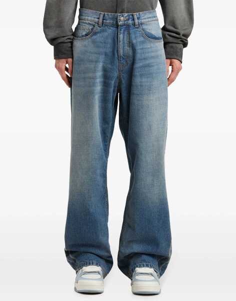 Blugi drepti Palm Angels Jeans Straight Fit Curved Logo With Raw Hem Detail 26Cm Light Blue Barbati (BM 19760432) 3