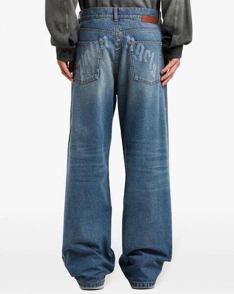 Blugi drepti Palm Angels Jeans Straight Fit Curved Logo With Raw Hem Detail 26Cm Light Blue Barbati (BM 19760432) 5