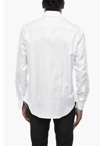 Camasi elegante Armani Giorgio Pure Cotton Solid-Color Shirt With Chevron Pattern White Barbati (BM 19760906) 2