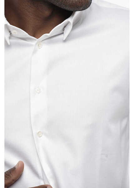 Camasi elegante Armani Giorgio Pure Cotton Solid-Color Shirt With Chevron Pattern White Barbati (BM 19760906) 3