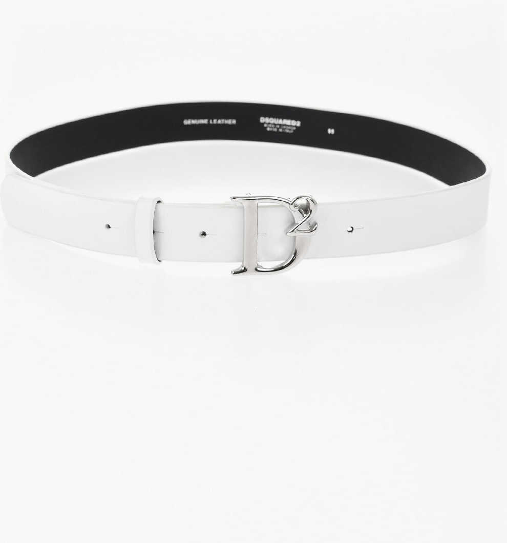 Curele DSQUARED2 Leather Belt With Monogram Buckle 30Mm White Femei (BM 19760921) 2