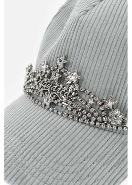 Sepci DSQUARED2 Ribbed Velour Baseball Cap Tiara With Metal Detail Embellish Light Blue Barbati (BM 19760957) 2