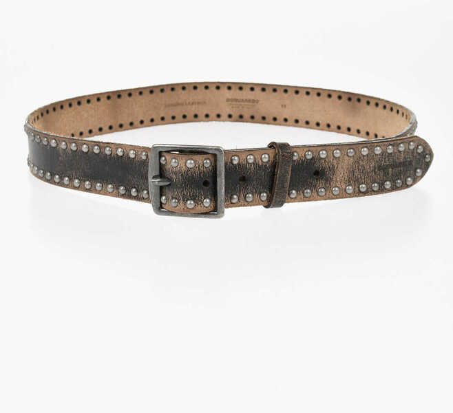 Curele DSQUARED2 35Mm Vintage-Effect Leather Belt With Studs Brown Femei (BM 19761017) 2