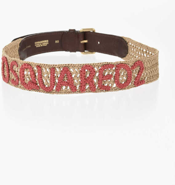 Curele DSQUARED2 40Mm Raffia Belt With Embossed Logo Beige Femei (BM 19761047) 3
