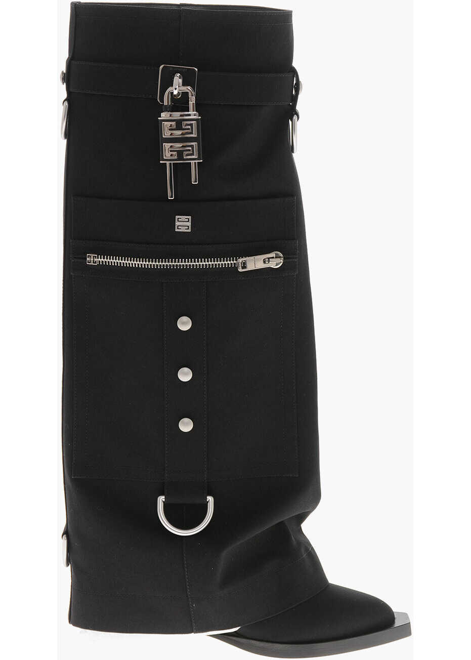 Cizme lungi Givenchy Canvas Knee-High Boots Cowboy With Cargo Design 7Cm Heel Black Femei (BM 19761059) 3