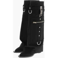 Cizme lungi Canvas Knee-High Boots Cowboy With Cargo Design 7Cm Heel Femei