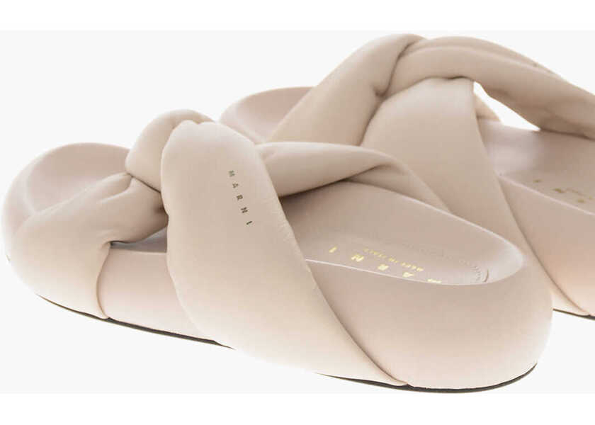 Sandale fara toc Marni Leather Sandals With Chunky Sole Beige Femei (BM 19761095) 2