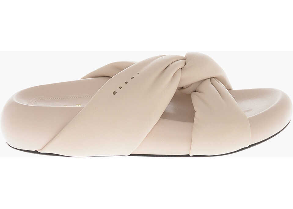 Sandale fara toc Marni Leather Sandals With Chunky Sole Beige Femei (BM 19761095) 3