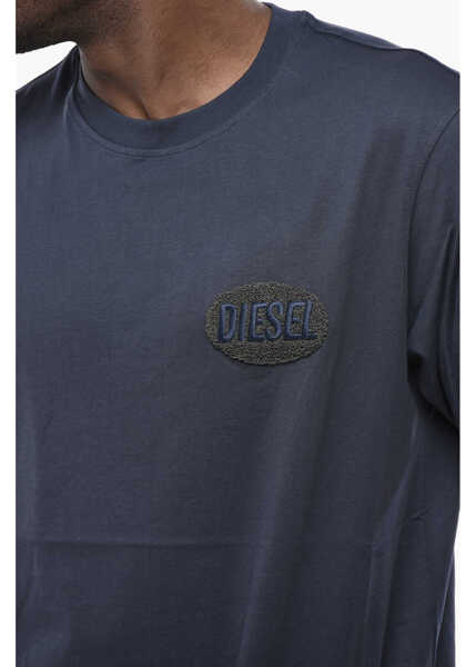 Tricouri Diesel Solid-Color Crew Neck T-Shirt T-Just-Small With Embroidered Blue Barbati (BM 19761110) 3