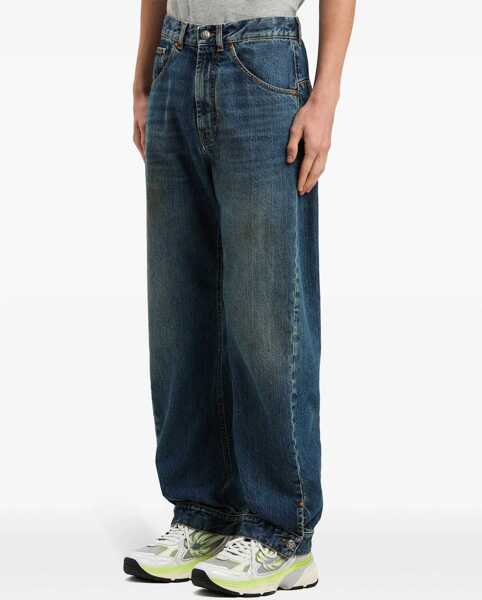 Blugi drepti Palm Angels Jeans Mom Fit Workwear With Ankle Button 22Cm Blue Barbati (BM 19761137) 4