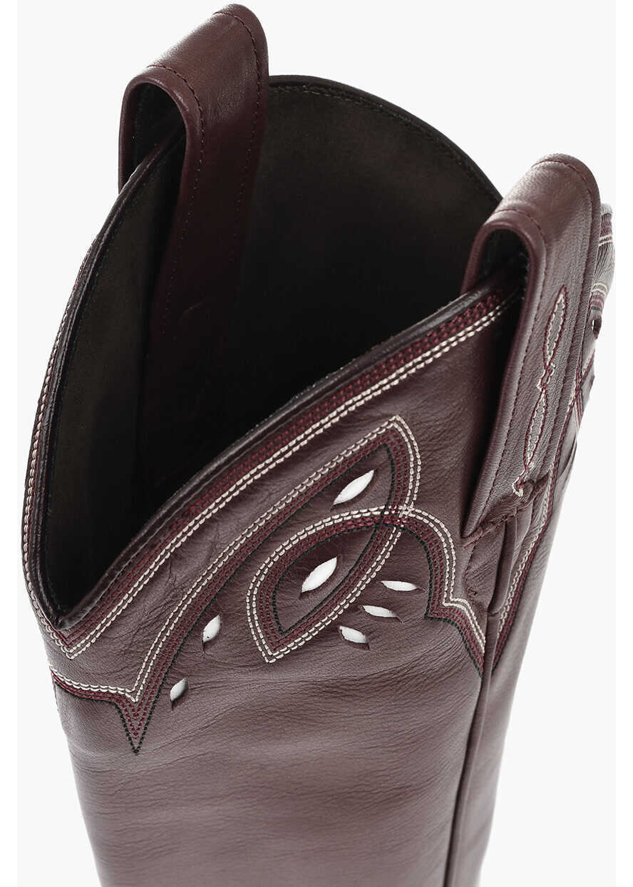 Accesorii de voiaj DSQUARED2 Cowboy-Style Leather Gaiters Burgundy Femei (BM 19761146) 4