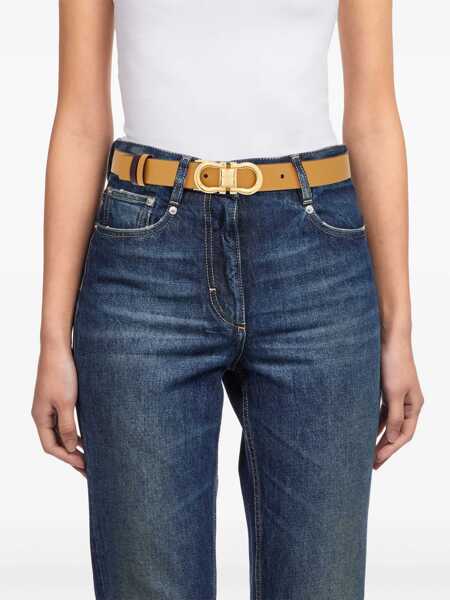 Curele Ferragamo Adjustable and reversible Gancini leather Belt LIGHT CAMELDARK BAROLO Femei (BM 19762097) 4