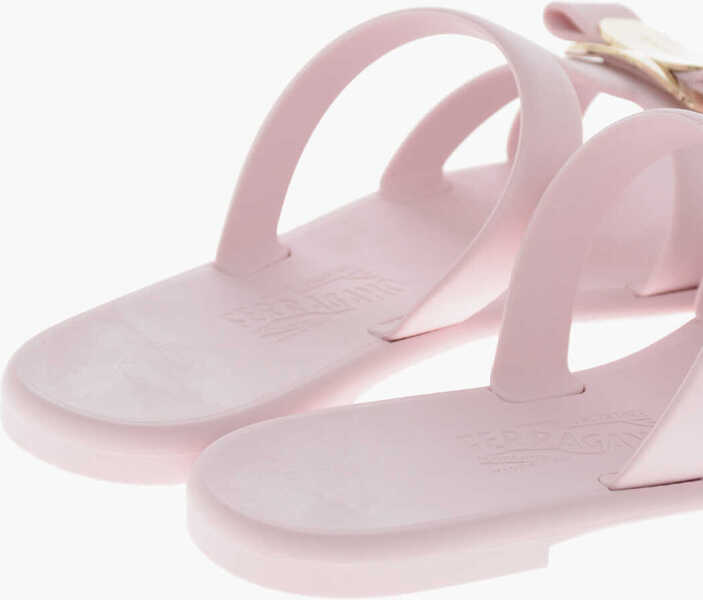 Sandale fara toc Salvatore Ferragamo Rubber Slides Lilou With Logo Bow Pink Femei (BM 19762571) 2