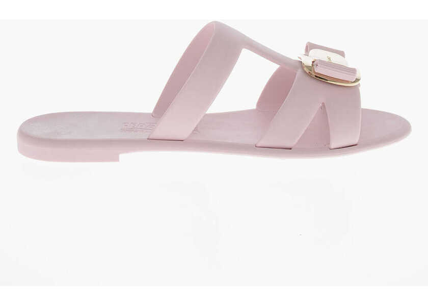 Sandale fara toc Salvatore Ferragamo Rubber Slides Lilou With Logo Bow Pink Femei (BM 19762571) 3