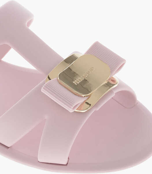 Sandale fara toc Salvatore Ferragamo Rubber Slides Lilou With Logo Bow Pink Femei (BM 19762571) 4