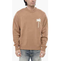 Pulovere casual Cotton-Blend Crewneck Sweater All-Over Palms Barbati