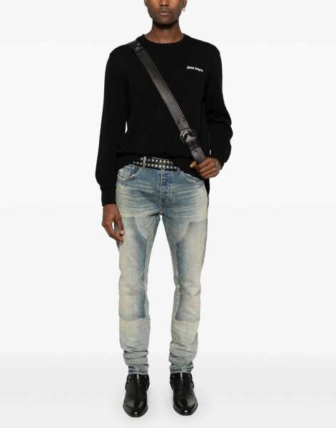 Pulovere Palm Angels Cotton Crewneck Sweater Classic Logo With Embroidered Logo Black Barbati (BM 19762580) 2