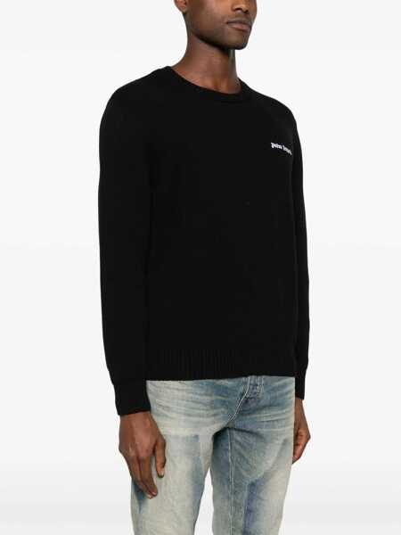 Pulovere Palm Angels Cotton Crewneck Sweater Classic Logo With Embroidered Logo Black Barbati (BM 19762580) 3